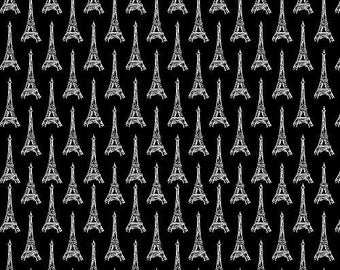 Eiffel Tower Fabric By The Yard, Bonjour Eiffel Tower, Timeless Treasures C8690, Black, Quilting Cotton BTY, TheFabricEdge