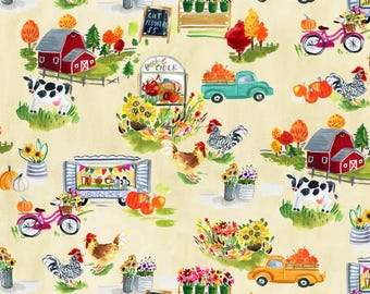 Farm Fabric, By The Yard, Dew Harvest Drive, Falling For You, Dear Stella, DAW1576DE, Quilting Cotton, BTY, TheFabricEdge