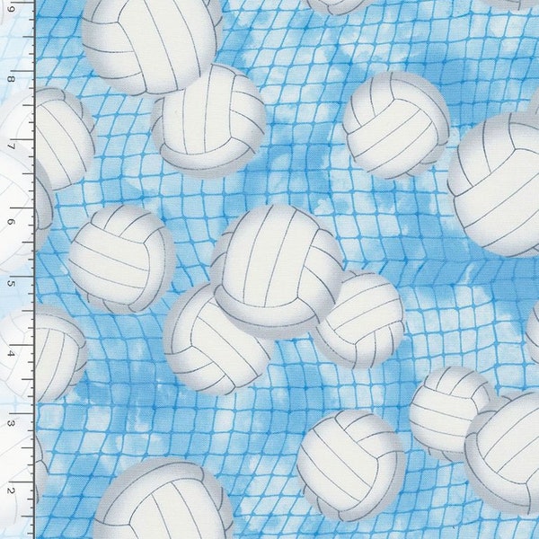 Volleyball Fabric, By The Yard, Sports Fabric, Timeless Treasures, C7042, Blue, Quilting Cotton, BTY, TheFabricEdge