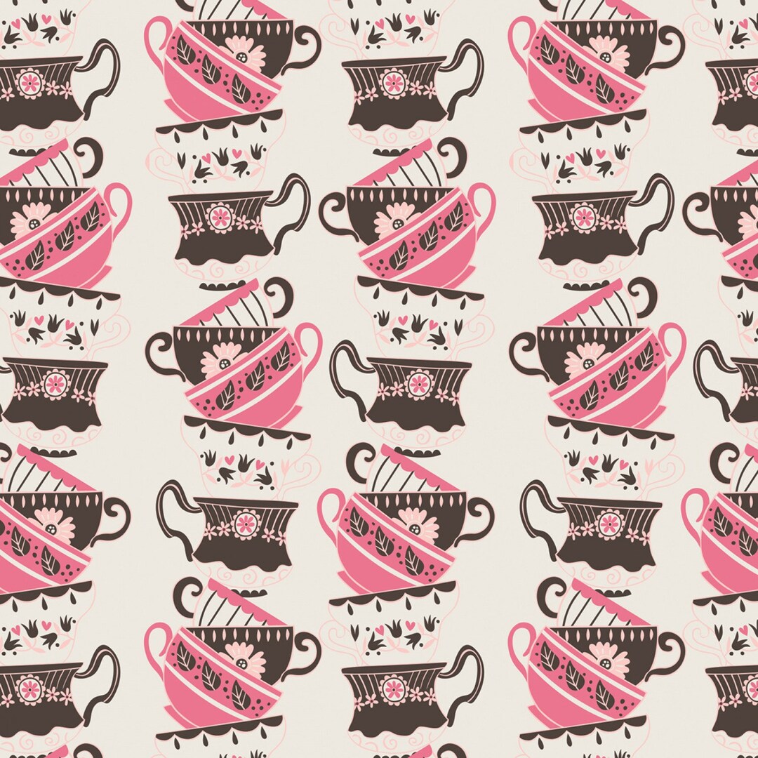 Tea Cup Fabric by the Yard Cream Stacked Cups Camelot Etsy