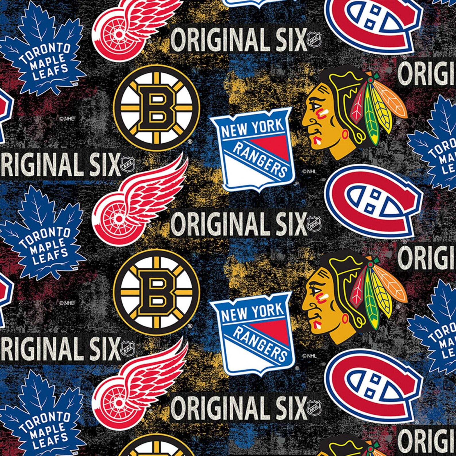 Hockey Fabric by the Yard NHL Original Six Distressed Tossed | Etsy