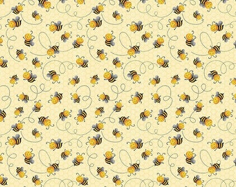 Bee Fabric By The Yard, Cute Flying Bee, Timeless Treasures CD1850 Yellow, Quilting Cotton BTY, TheFabricEdge