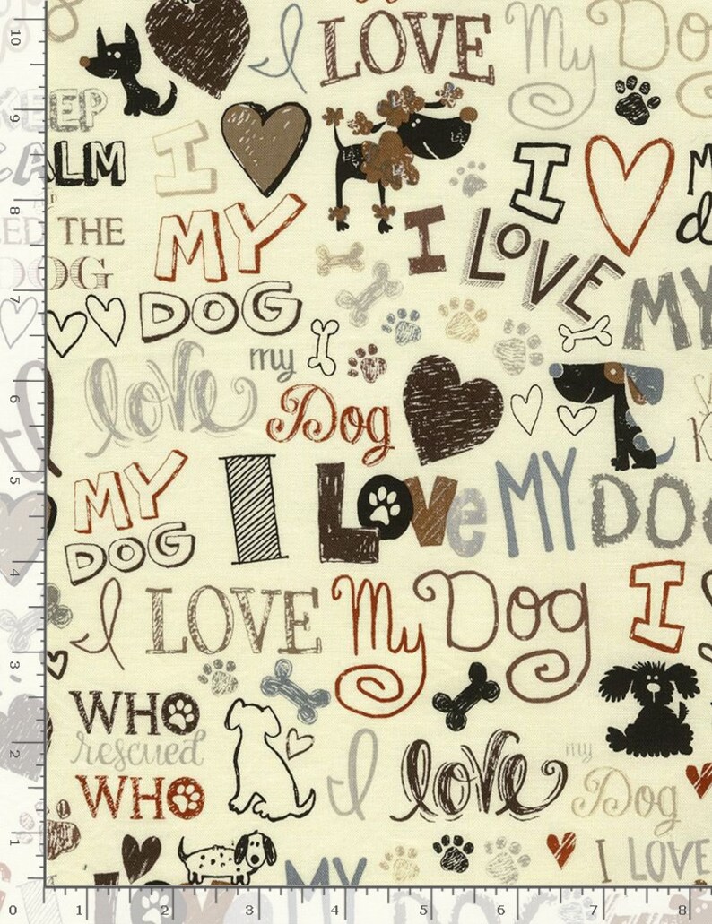 I Love My Dog Fabric By The Yard Pet Fabric Timeless Etsy