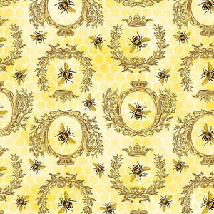 Bee Fabric By The Yard, Gold Queen Bees and Crests, Timeless Treasures CD1353 , Quilting Cotton BTY, TheFabricEdge