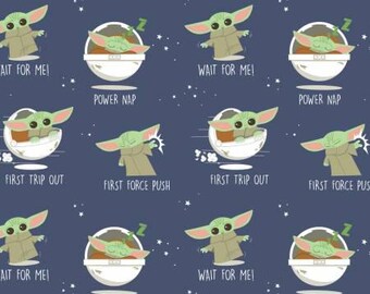 Baby Yoda Fabric By The Yard, Child of The Galaxy, Camelot 73800279-02 Navy Blue, Quilting Cotton BTY, TheFabricEdge