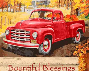 Red Truck Panel, 36" Panel, Bountiful Blessings, Pumpkin Truck, Fall Harvest Fabric Panel, 72452ZD20715, Quilting Cotton, TheFabricEdge
