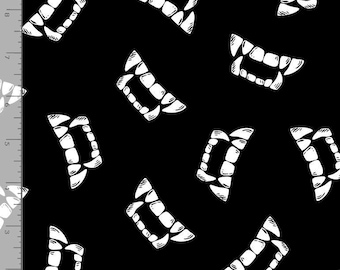 Vampire Fabric By The Yard, Glow in The Dark Vampire Teeth, Timeless Treasures CG8539, Quilting Cotton BTY, TheFabricEdge