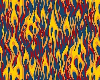 Fire Flames Fabric, By The Yard, Windham Fabrics 51268-2 Blue, Hold The Line, BTY, Quilting Cotton, Firefighter Fabric, TheFabricEdge