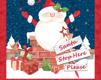 Santa Claus Fabric Panel, 24" Panel, Santa Stop Here, Northcott Fabric, DP23485-49, Quilting Cotton, Christmas Fabric Panel, TheFabricEdge