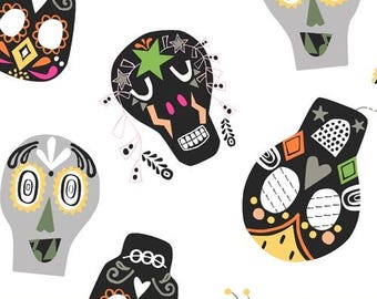 Sugar Skull Fabric, By The Yard, Fiesta Sugar Skull, White, Windham Fabrics, 51948-2, Quilting Cotton, BTY, TheFabricEdge