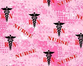 Nurse Fabric, By The Yard, Bright Pink Nurse RN, Sykel Enterprises, 1180-NURSE, Quilting Cotton, BTY, TheFabricEdge