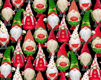 Gnome Fabric By The Yard, Watermelon Gnome, Watermelon Fabric, Timeless Treasures CD1919, Quality Quilting Cotton BTY, TheFabricEdge