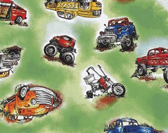 Trucks Fabric, By The Yard, The Good Life Trucks, Paintbrush Studios,120-14471, Green, Quilting Cotton, BTY, TheFabricEdge