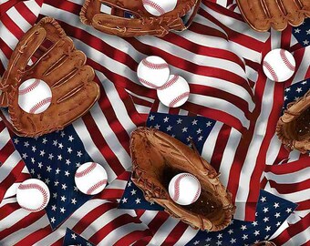 Baseball Fabric By The Yard, Baseball Americana, Timeless Treasures C8314, Quality Quilting Cotton BTY, TheFabricEdge