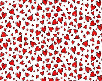 Hearts Fabric By The Yard, Bonjour Parisian Hearts, Timeless Treasures C8696, White, Quilting Cotton BTY, TheFabricEdge