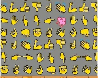 Emoji Fabric, By The Yard, Text Me Back, Hand Emojis, Gray, 43398-4, Windham Fabrics, Quilting Cotton, BTY, TheFabricEdge
