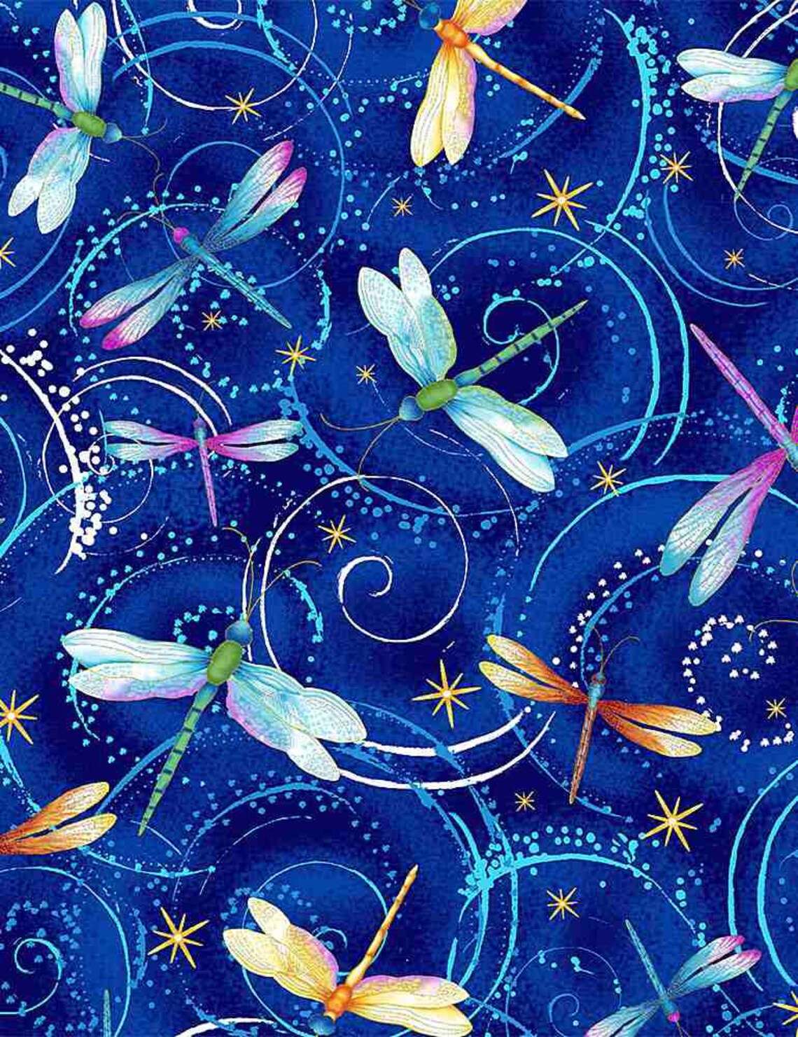 Dragonfly Fabric By The Yard Metallic Dragonflies Dancing Etsy