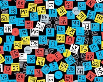 Science Fabric By The Yard, Periodic Elements, STEM Squad, Michael Miller Fabric, DC9720-BLAC-D, Quilting Cotton BTY, TheFabricEdge