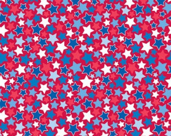 Patriotic Fabric, Fourth of July Fabric, Patriotic Picnic Stars, Red, Riley Blake, By the Yard, Star Spangle, TheFabricEdge