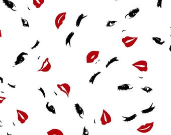 Beauty Glam Fabric By The Yard, Eyes and Lips Fashion Forward, Timeless Treasures CD1317, Quilting Cotton BTY, TheFabricEdge