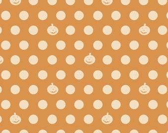 Halloween Fabric By The Yard, Gold Halloween Pumpkin Dot, Clothworks Y3249-69, Retro Halloween, Quilting Cotton BTY, TheFabricEdge