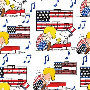 Snoopy Fabric By The Yard, Peanuts Patriotic Linus Snoopy American Flag, Springs Creative 73989G550715, Quilting Cotton BTY, TheFabricEdge