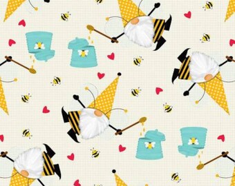 Bee Fabric By The Yard, Honey Bee Gnomes, Studio E Fabrics, 5668-44, Quilting Cotton BTY, TheFabricEdge