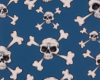 Alexander Henry Fabric By The Yard, Skull and Bones, Dark Blue, 8870A, Quilting Cotton BTY, TheFabricEdge