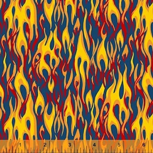 Fire Flames Fabric, By The Yard, Windham Fabrics 51268-2 Blue, Hold The Line, BTY, Quilting Cotton, Firefighter Fabric, TheFabricEdge
