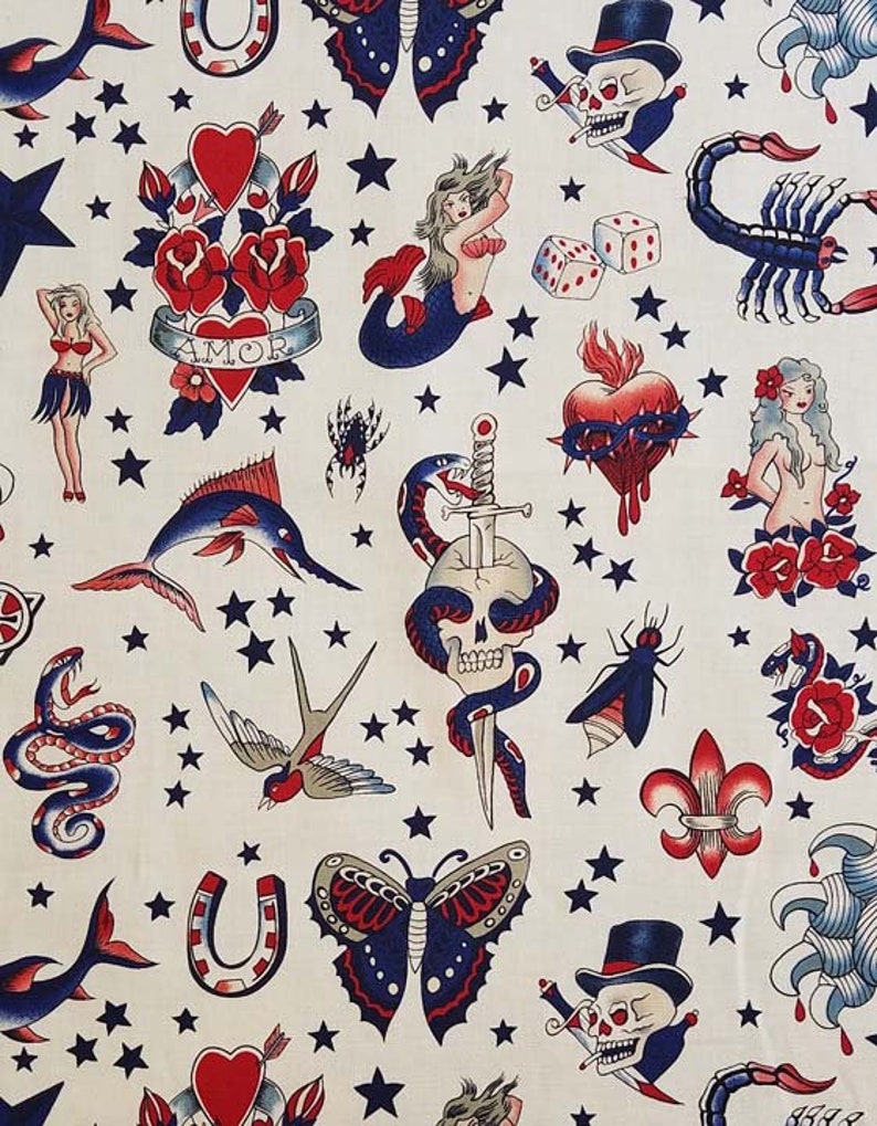 Tattoo Fabric by the Yard Alexander Henry Fabric 6236XR - Etsy