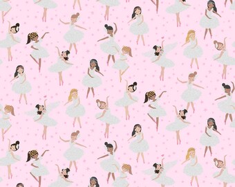 Ballerina Fabric, By The Yard, Glitter Girls w/ Metallic, Music Box Collection, Dear Stella, M1642BLUSH, Quilting Cotton, BTY, TheFabricEdge