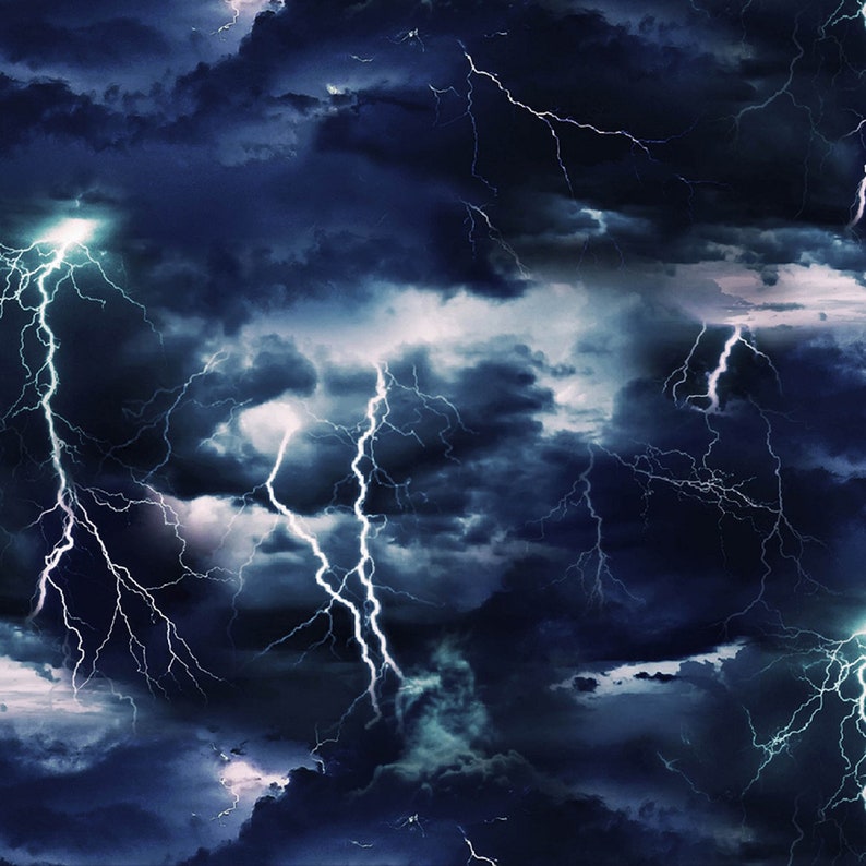 Lightning Bolt Fabric by the Yard Thunderstorm Black Etsy