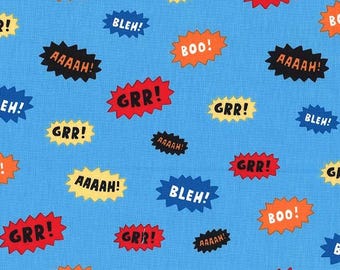 Word Fabric, By The Yard, Noisy, DC8426-BLUE-D, Michael Miller, I Want a Monster, Quilting Cotton, BTY, TheFabricEdge