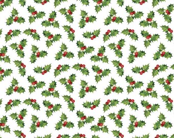 Christmas Fabric By The Yard, Northcott Peppermint Candy, Christmas Holly 24630-10, Quilting Cotton BTY, TheFabricEdge