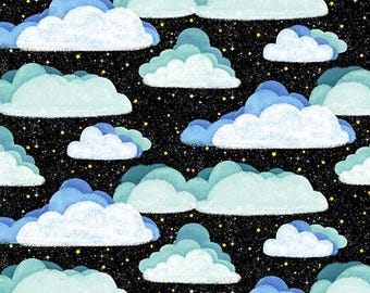 Sky Clouds Fabric, By The Yard, Hula Universe Fly By, Michael Miller Fabrics, DC9312-BLAC-D, Quilting Cotton, BTY, TheFabricEdge