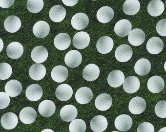 Golf Fabric By The Yard, Golf Balls on Grass, Robert Kaufman, SRKD1949447, Green, Quilting Cotton BTY, TheFabricEdge