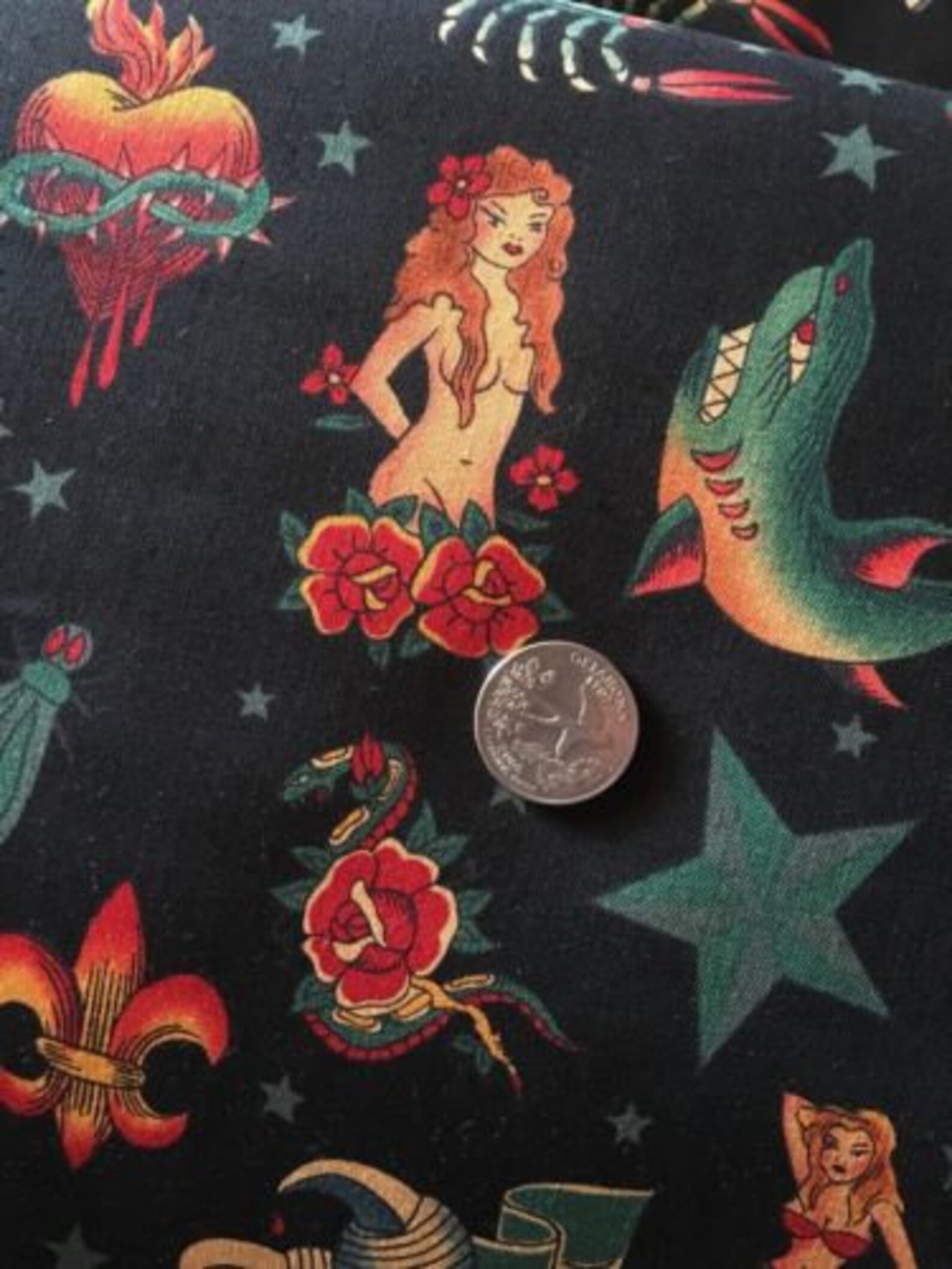 Tattoo Fabric by the Yard Alexander Henry Fabric 6236BR - Etsy