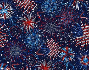 Fireworks Fabric by The Yard, USA Flag Fireworks, Timeless Treasures, Gail-CD222, Quality Quilting Cotton BTY, TheFabricEdge