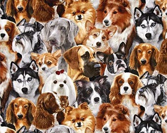 Dog Breeds Fabric, By The Yard, Dog Breeds All Over, Elizabeth's Studio 1314E, Quilting Cotton BTY, TheFabricEdge