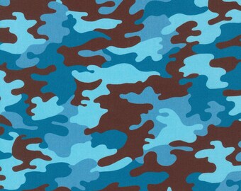 Camo Fabric, By The Yard, Blue and Brown Camouflage, Robert Kaufman Camo Digital, SRK202724, Quilting Cotton, BTY, TheFabricEdge