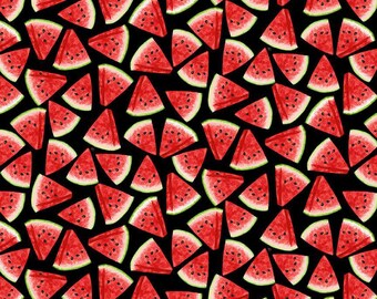 Watermelon Fabric By The Yard, Watermelon Slices on Black, Timeless Treasures Fruit-CD1958 Black, Quality Quilting Cotton BTY, TheFabricEdge
