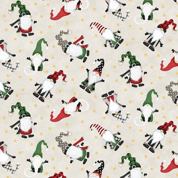 Christmas Fabric by the Yard, Gnomes Fabric,christmas Gnomes  Fabric,christmas Fabric,christmas Material, Stars and Moon, Blue Gray 