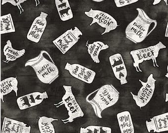 Farmhouse Fabric by The Yard, Home Grown by Michael Miller, CX9972-BLAC-D, Quilting Cotton BTY, TheFabricEdge