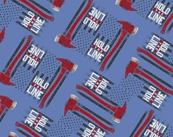 Firefighter Fabric, By The Yard, Hold The Line Axes, Windham Fabric, 52220-2, Blue, Quilting Cotton, BTY, TheFabricEdge