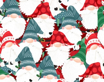 Christmas Gnomes Fabric By The Yard, Multi Packed Gnomes, 3 Wishes Fabric 19551-MLT, Christmas Fabric BTY, Quilting Cotton, TheFabricEdge