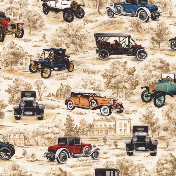 Classic Car Fabric by the Yard Vintage on the Road Robert Etsy
