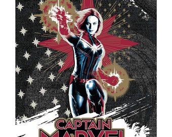 Captain Marvel Fabric Panel,  36 Inch Panel, Cotton, Avengers, TheFabricEdge