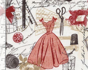 Sewing Fabric, By The Yard,Vintage Dressmaking, Red, C2329, Timeless Treasures, Quilting Cotton, BTY, TheFabricEdge