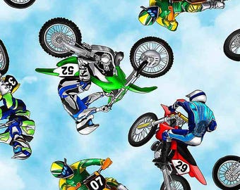 Dirt Bike Fabric, By The Yard, Dirt Bikes Motocross, Timeless Treasures, CD8993, Quilting Cotton