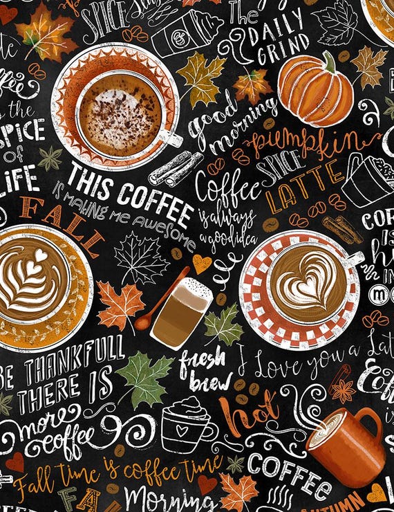 Pumpkin Spice Fabric By The Yard, Coffee Fabric, Timeless Treasures C7034, Quilting Cotton BTY, TheFabricEdge
